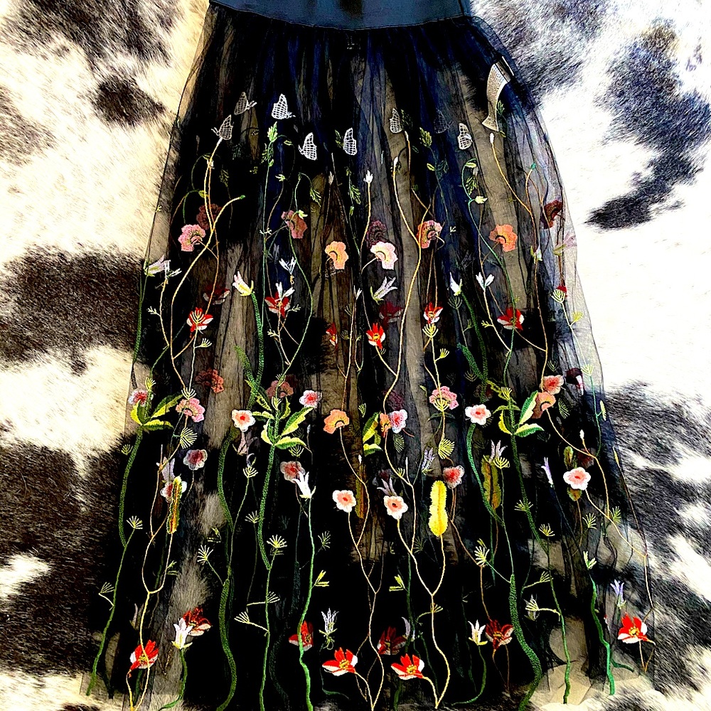 forever 21 long sheer embroidered floral skirt